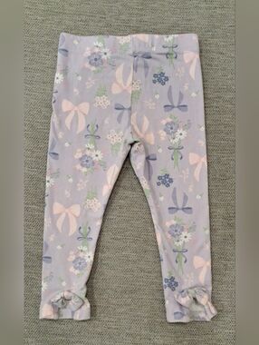 Purple Floral Leggings Tights With Bows